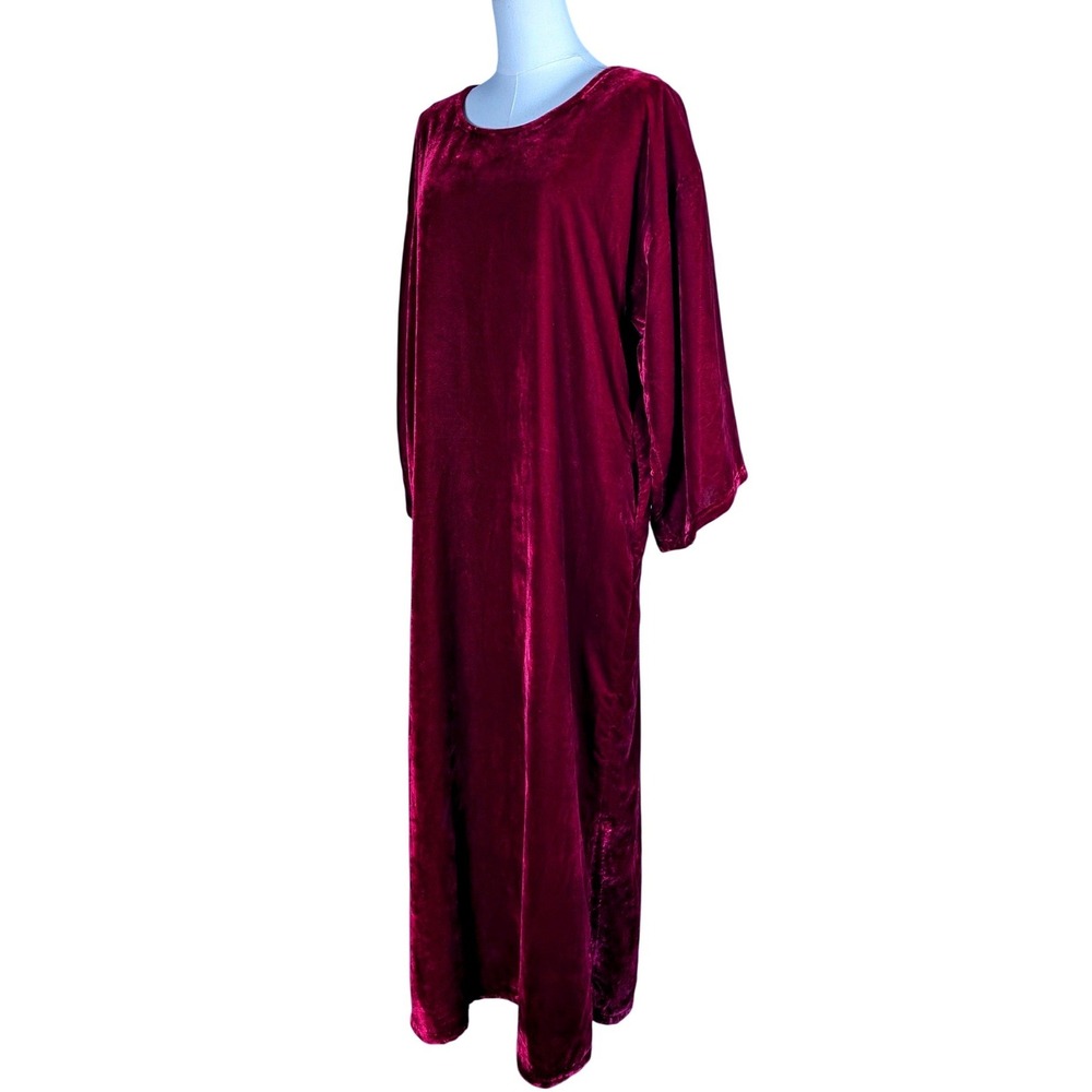 Vintage J. Peterman Crushed Velvet Maxi Caftan Kaftan Dress Wine Red‎ Large - Picture 3 of 10